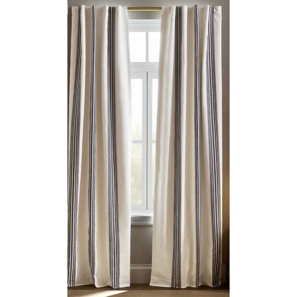 QUINCE Coastal Stripe Linen Cotton True Blackout Curtain Size: 48x108 PAIR